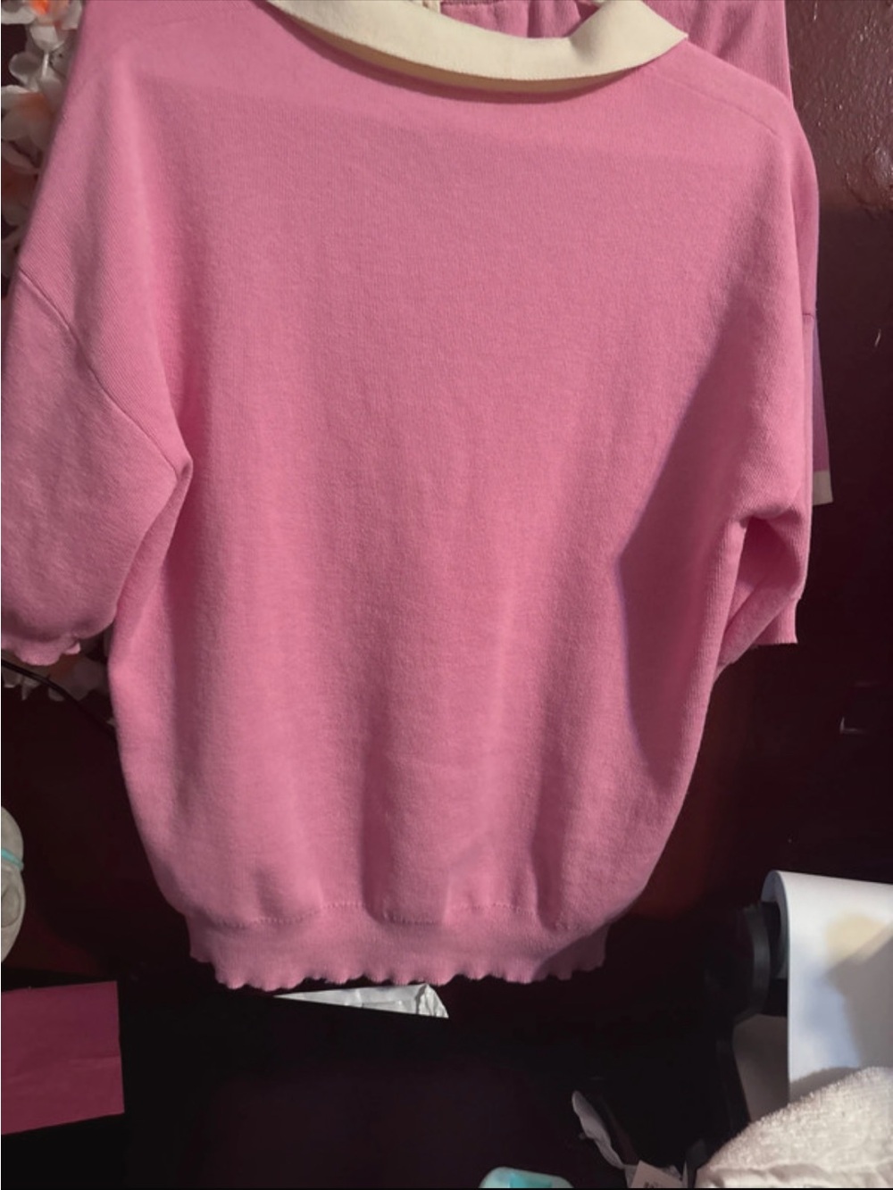 Pink Knit Shorts with Cream Trim - Picture 6 of 8